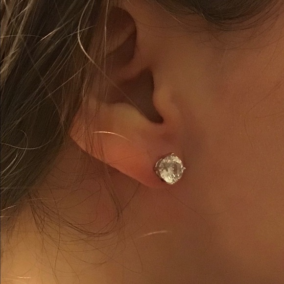 (925) Lab-Created White Sapphire Stud Earrings - Picture 4 of 6